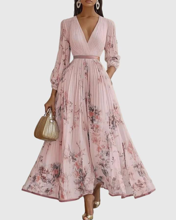 Rowella | Elegancka Maxi Sukienka z Faldami