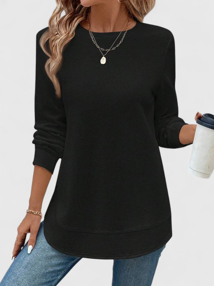 Nadyalyn | Elegancki T-shirt z Okrągłym Dekoltem i Długim Rękawem