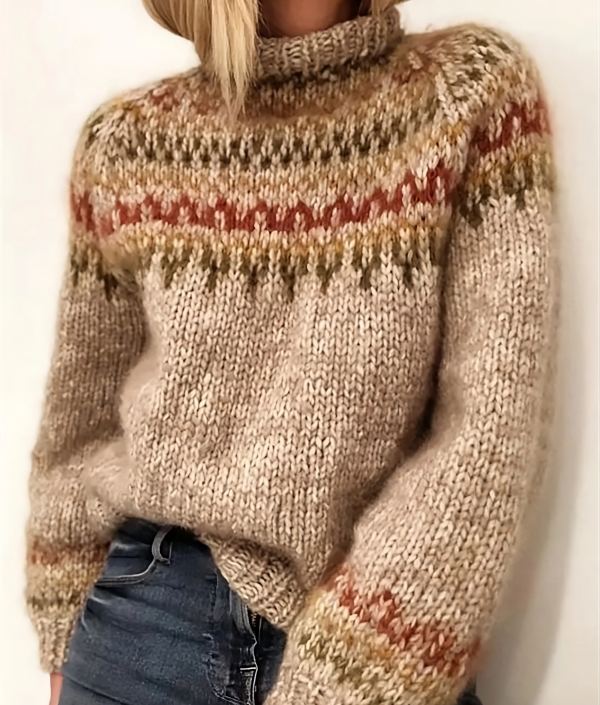 Damski Sweter z Golfem Gruby Splot Oversized