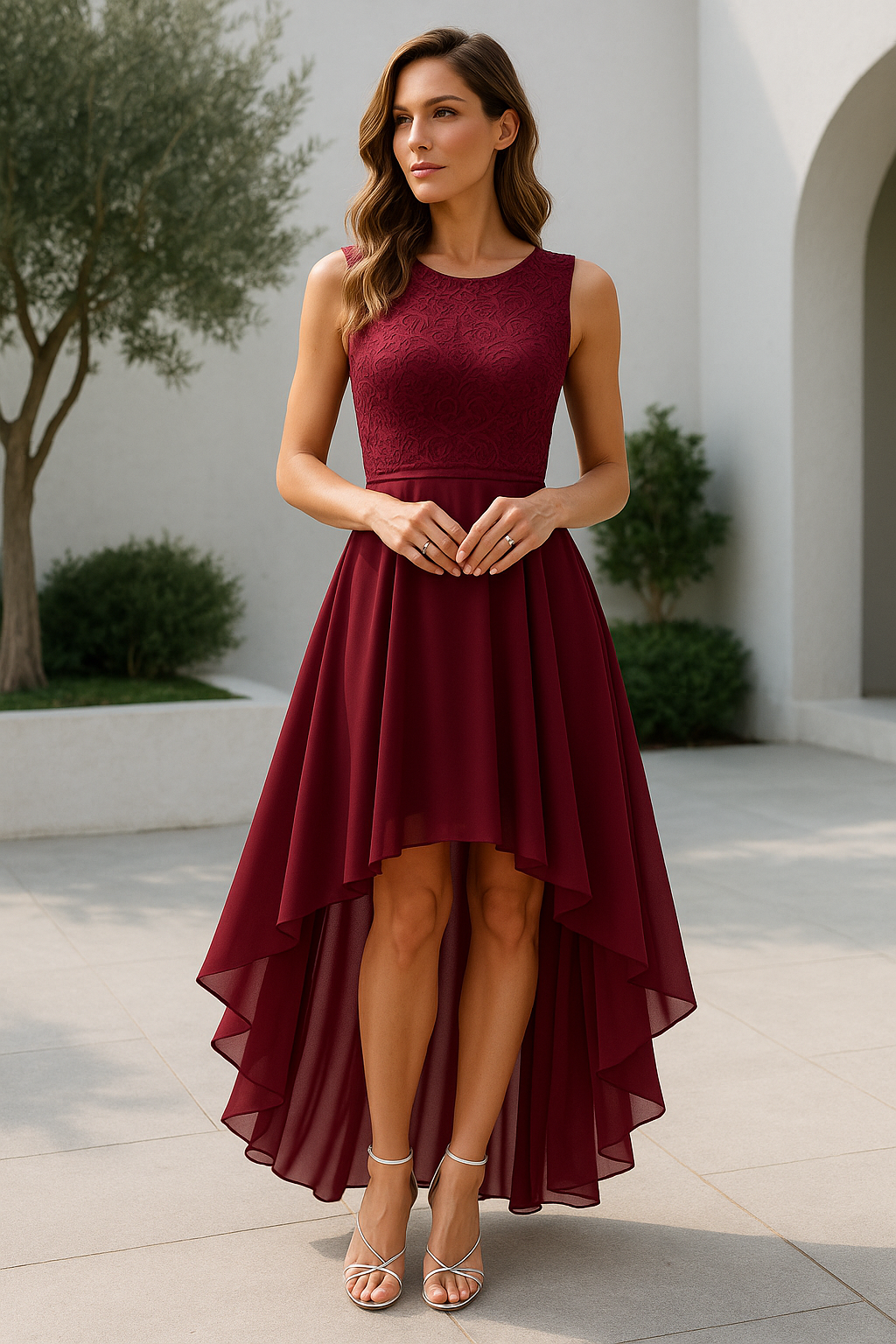 Kaitlyn | Elegancka sukienka na wesele z wysokim i niskim dołem dla kobiet