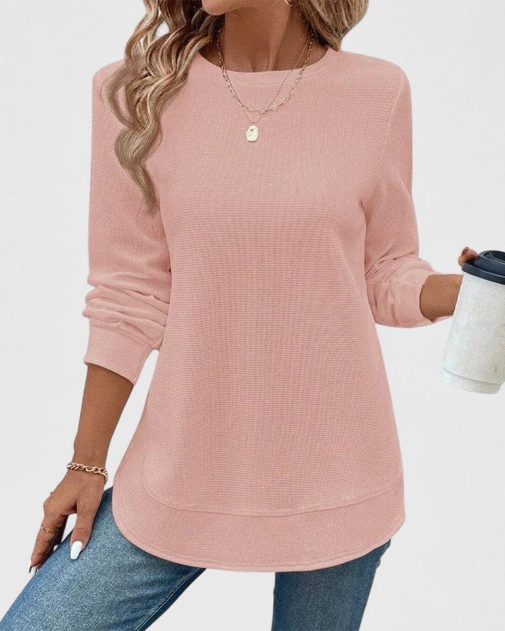 Nadyalyn | Elegancki T-shirt z Okrągłym Dekoltem i Długim Rękawem