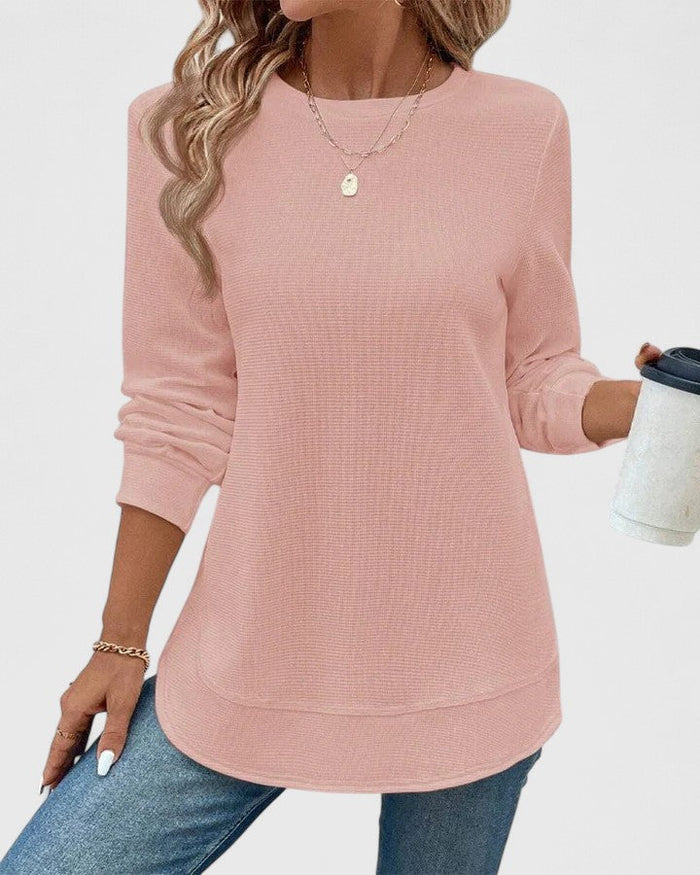 Nadyalyn | Elegancki T-shirt z Okrągłym Dekoltem i Długim Rękawem