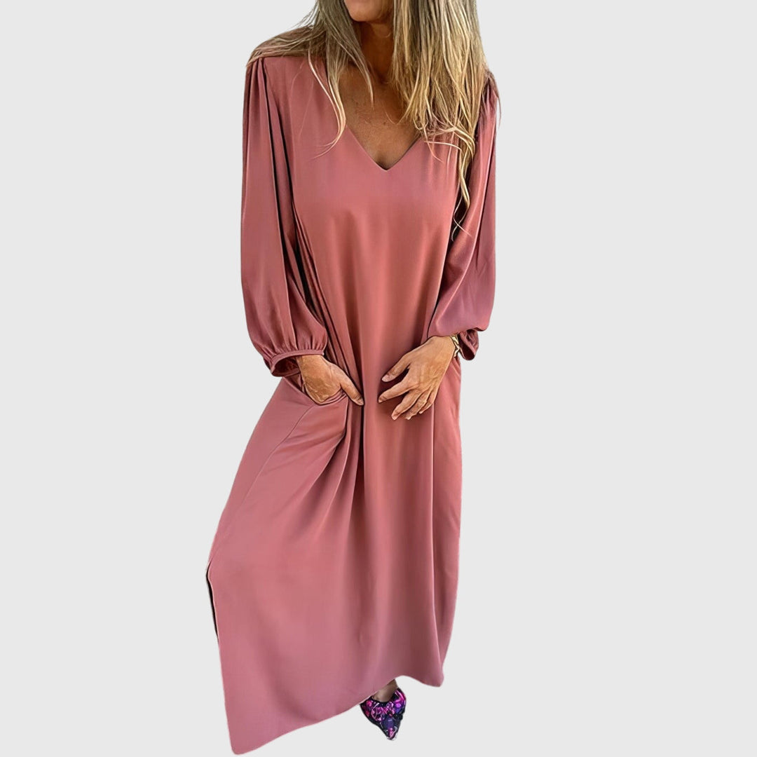 Carol - Długa Sukienka Boho z Kieszeniami