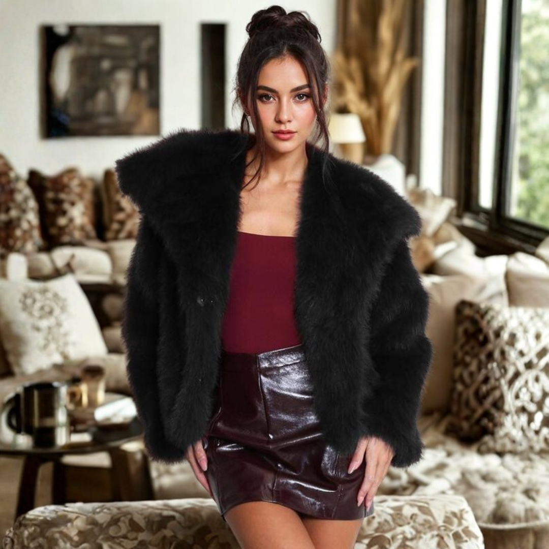 Corrine - Elegancki Fuzzy Płaszcz z Długim Rękawem i Kołnierzem