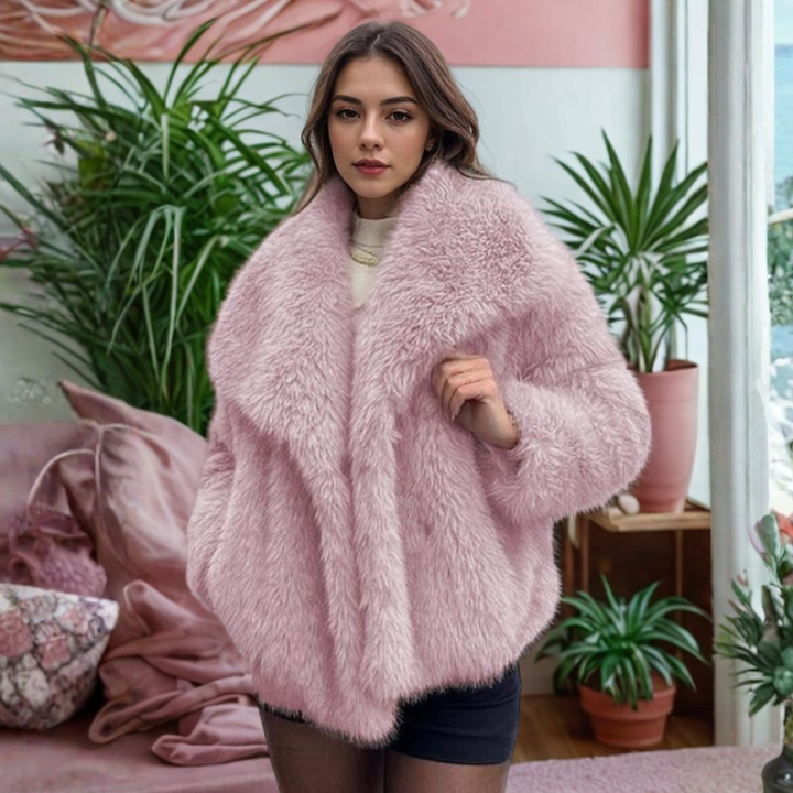 Corrine - Elegancki Fuzzy Płaszcz z Długim Rękawem i Kołnierzem