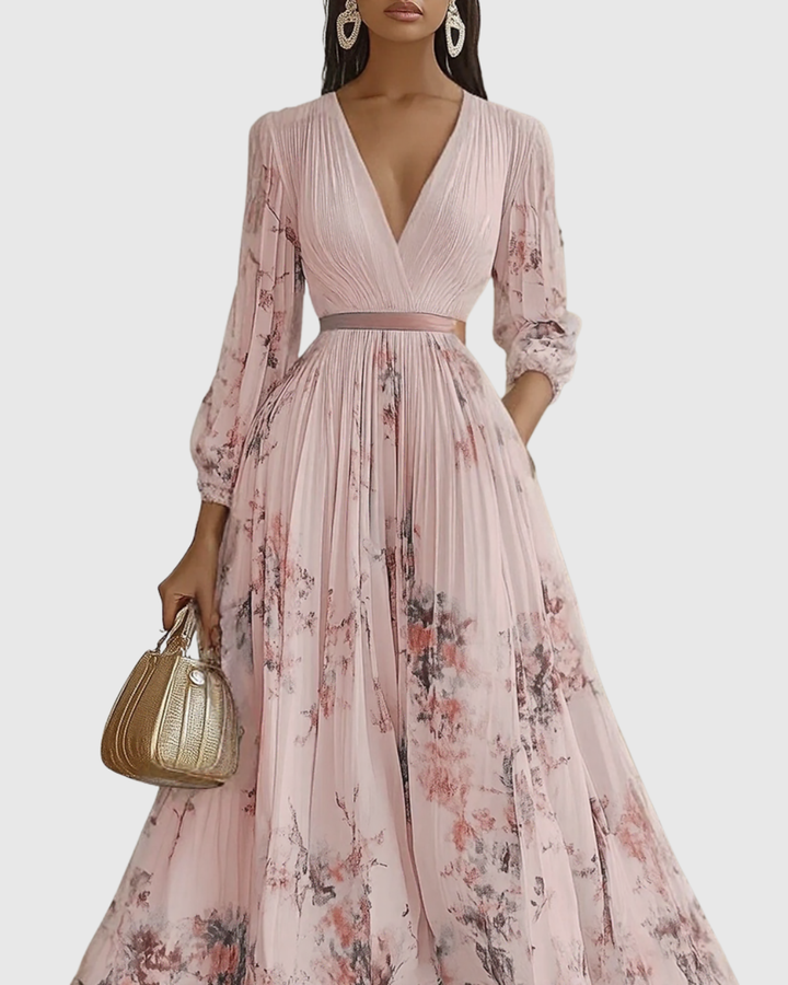 Rowella | Elegancka Maxi Sukienka z Faldami
