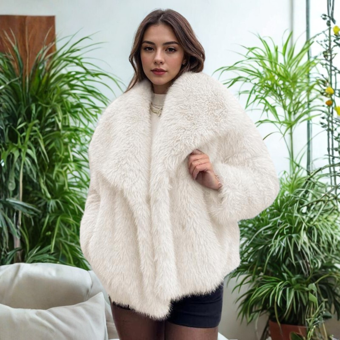 Corrine - Elegancki Fuzzy Płaszcz z Długim Rękawem i Kołnierzem