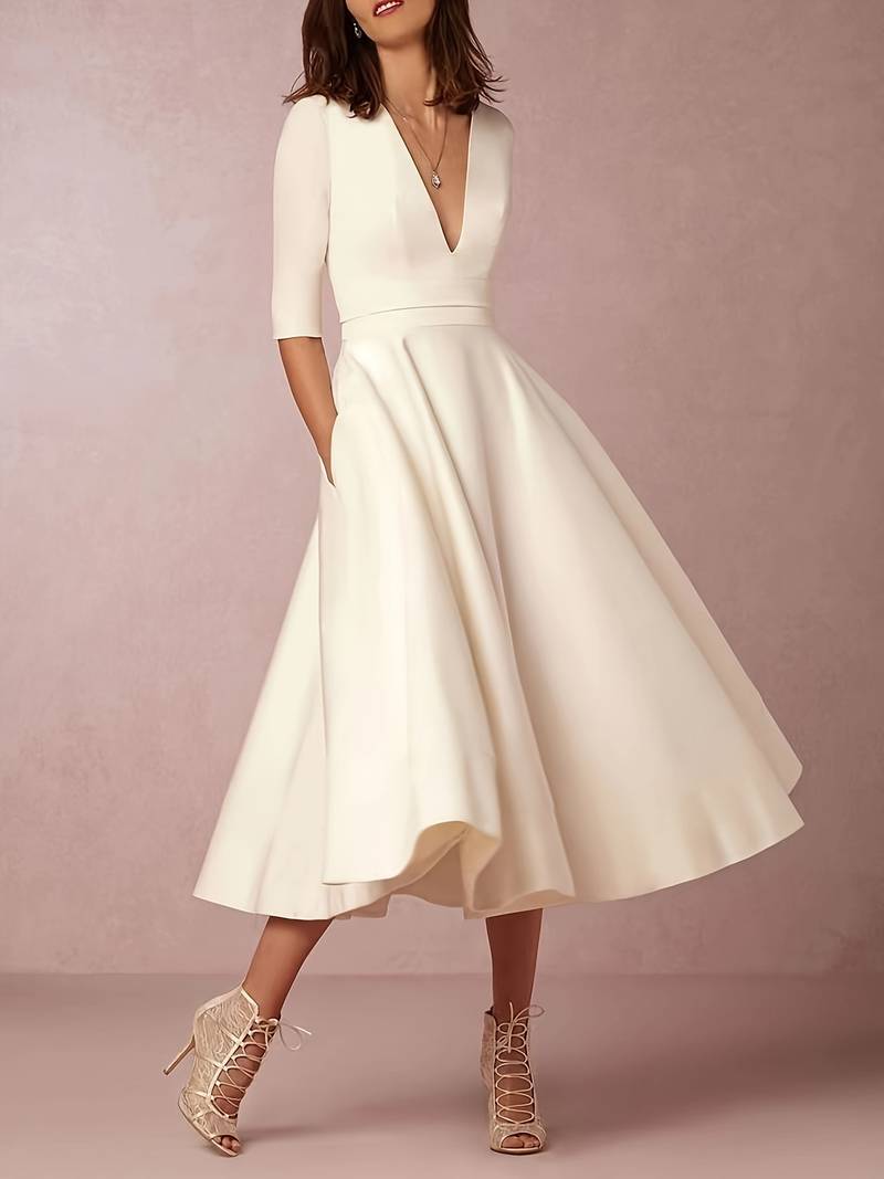 Evelyn | Elegancka Midi Sukienka dla Kobiet na Ślub