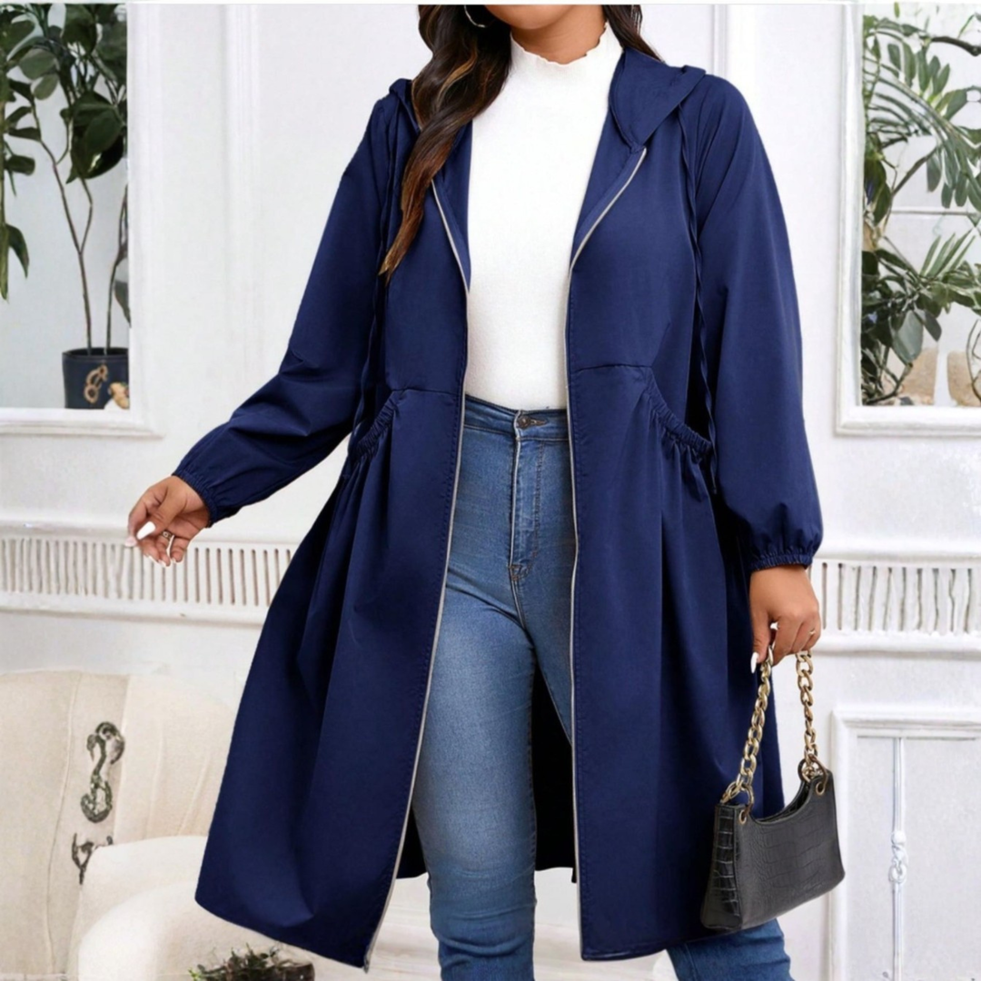 Avril - Casual Plus Size Kurtka z Kapturem na Zamek z Długim Rękawem