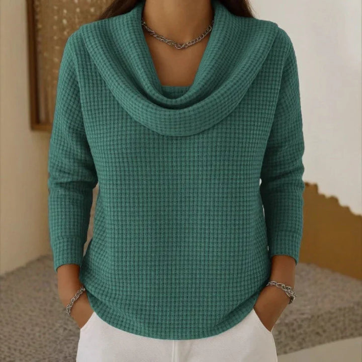Karen – Ciepły Sweter Waffle z Eleganckim Kołnierzem