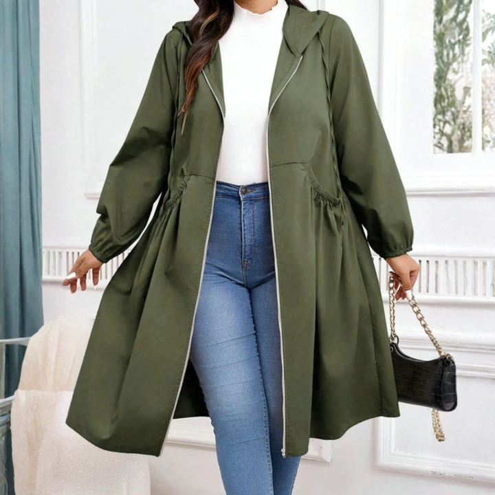 Avril - Casual Plus Size Kurtka z Kapturem na Zamek z Długim Rękawem