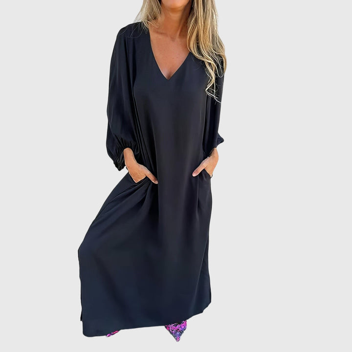 Carol - Długa Sukienka Boho z Kieszeniami