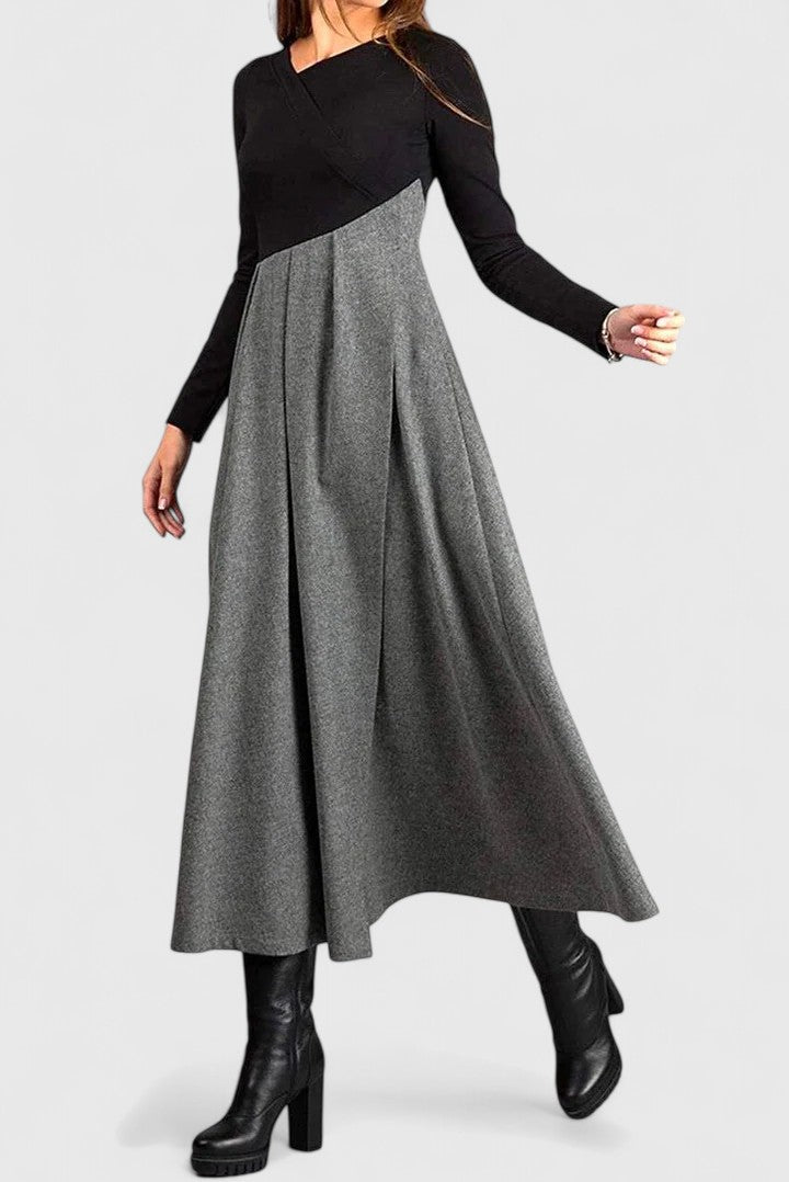 Janet | Elegancka Długa Sukienka Maxi z Długim Rękawem
