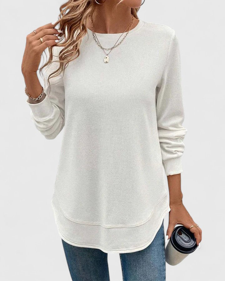 Nadyalyn | Elegancki T-shirt z Okrągłym Dekoltem i Długim Rękawem