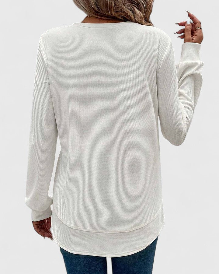 Nadyalyn | Elegancki T-shirt z Okrągłym Dekoltem i Długim Rękawem