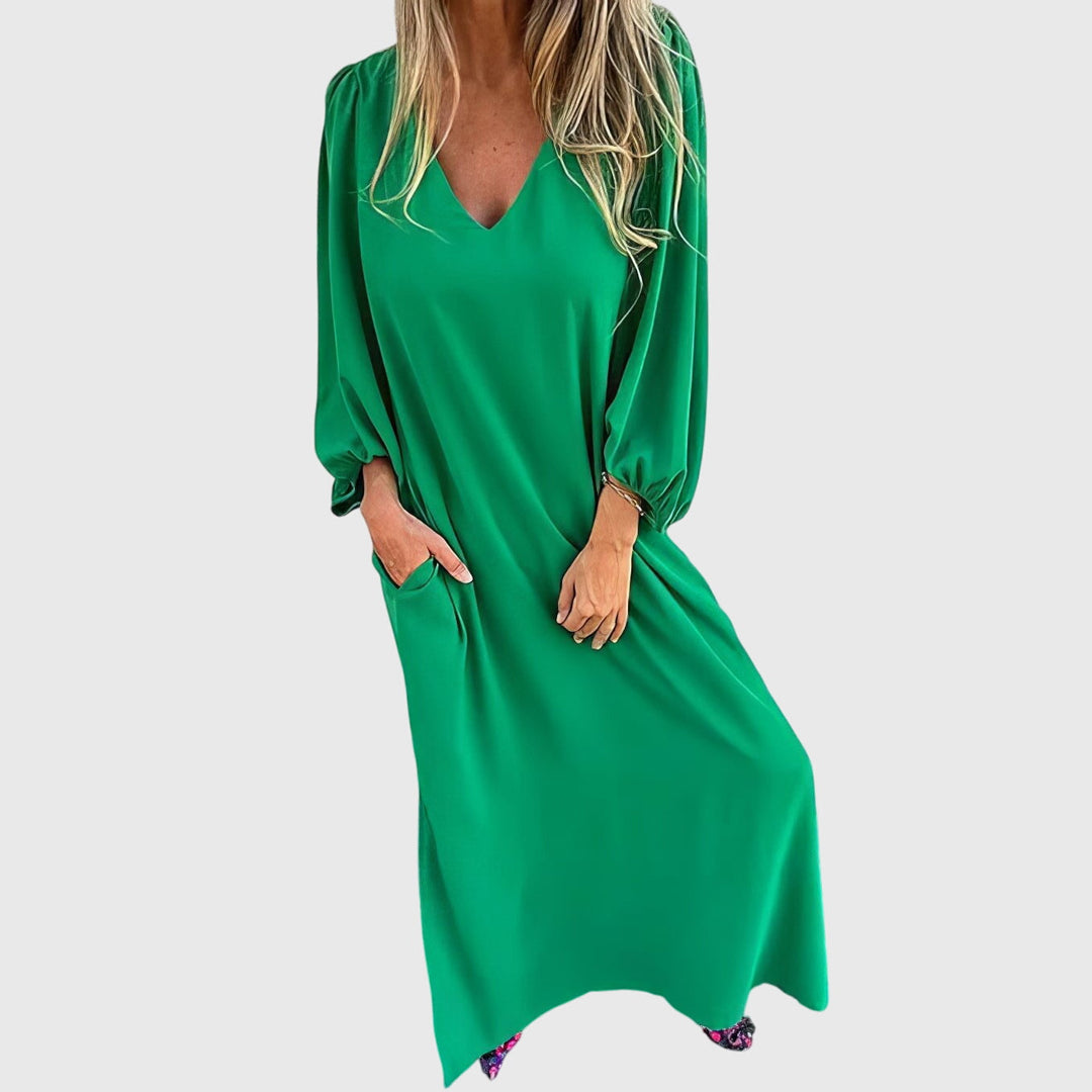 Carol - Długa Sukienka Boho z Kieszeniami