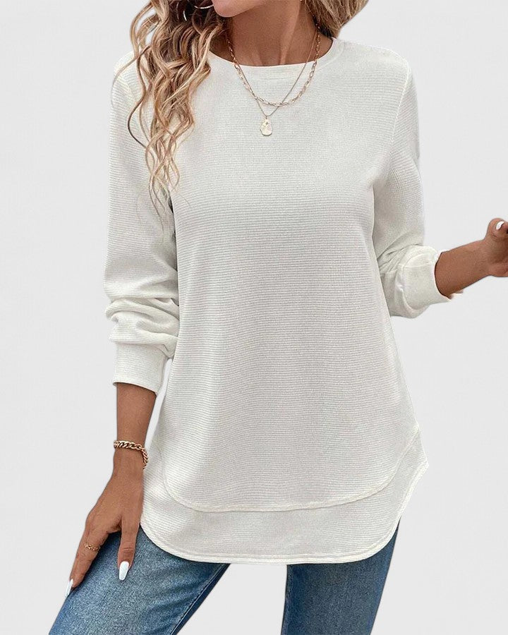 Nadyalyn | Elegancki T-shirt z Okrągłym Dekoltem i Długim Rękawem