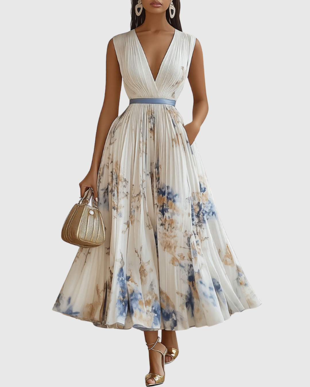 Rowella | Elegancka Maxi Sukienka z Faldami