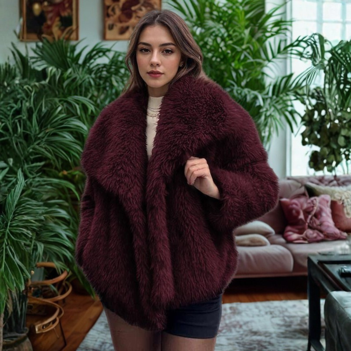 Corrine - Elegancki Fuzzy Płaszcz z Długim Rękawem i Kołnierzem