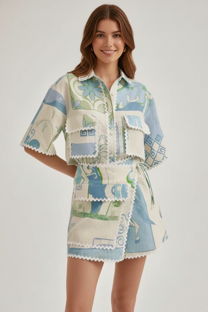 Harper | Damski zestaw dwóch części z szortami w stylu patchwork