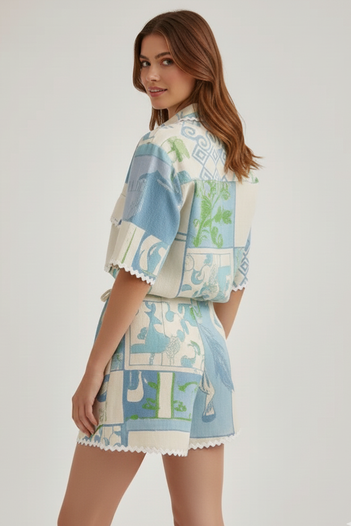 Harper | Damski zestaw dwóch części z szortami w stylu patchwork