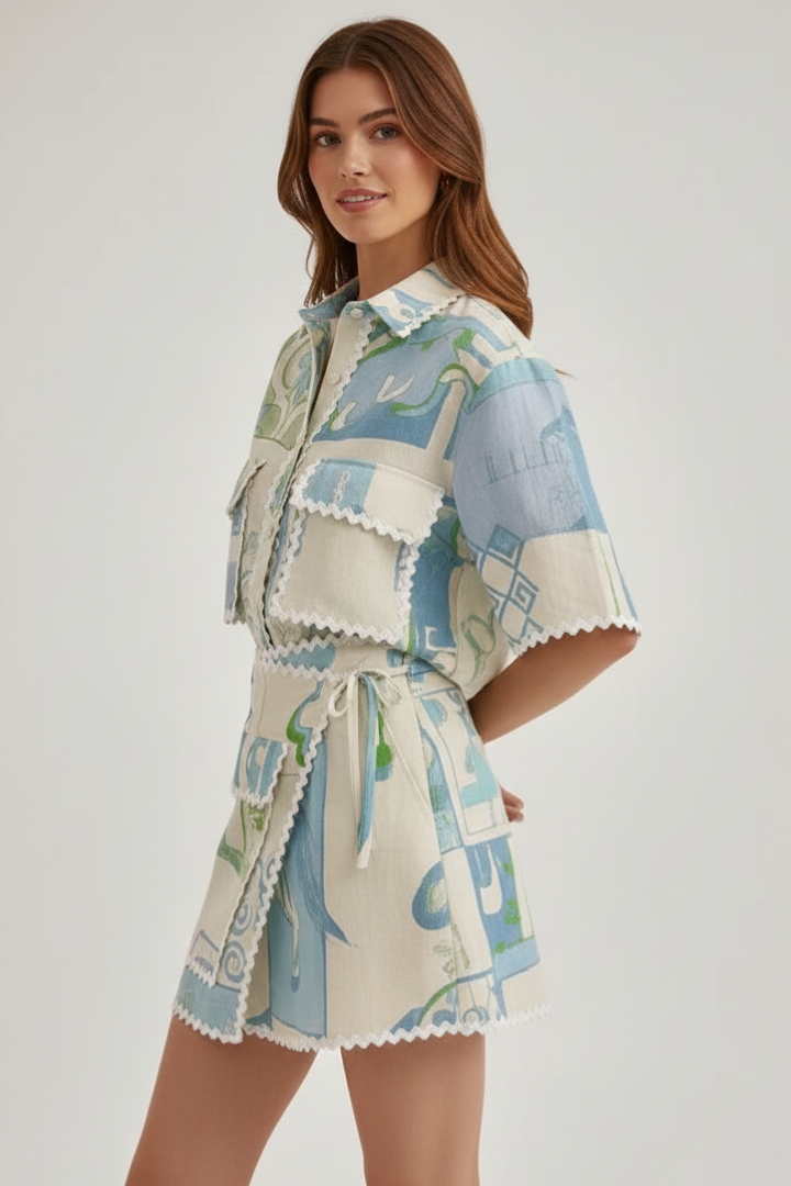 Harper | Damski zestaw dwóch części z szortami w stylu patchwork