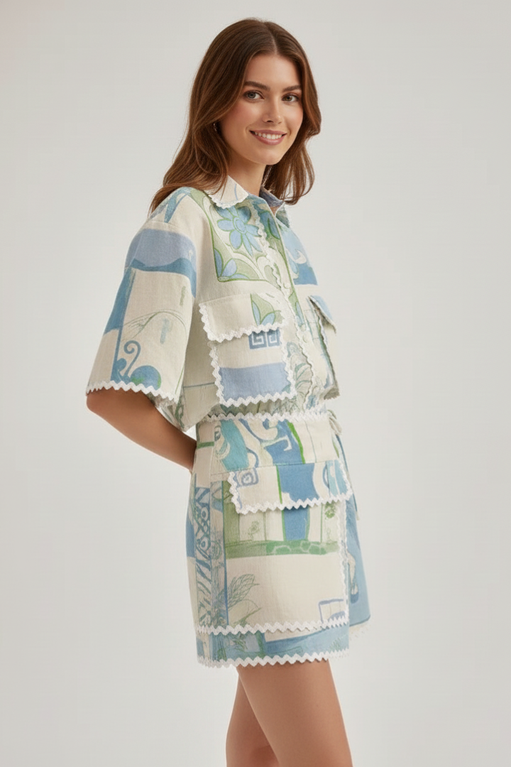 Harper | Damski zestaw dwóch części z szortami w stylu patchwork