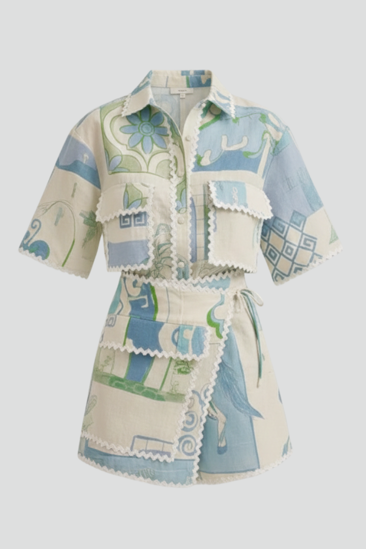 Harper | Damski zestaw dwóch części z szortami w stylu patchwork