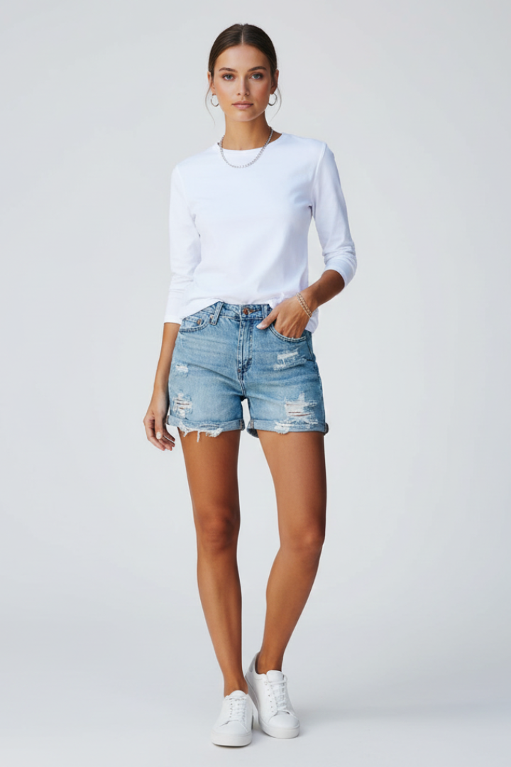 Charlotte | Damskie Szorty Casual z Postrzępionym Dołem