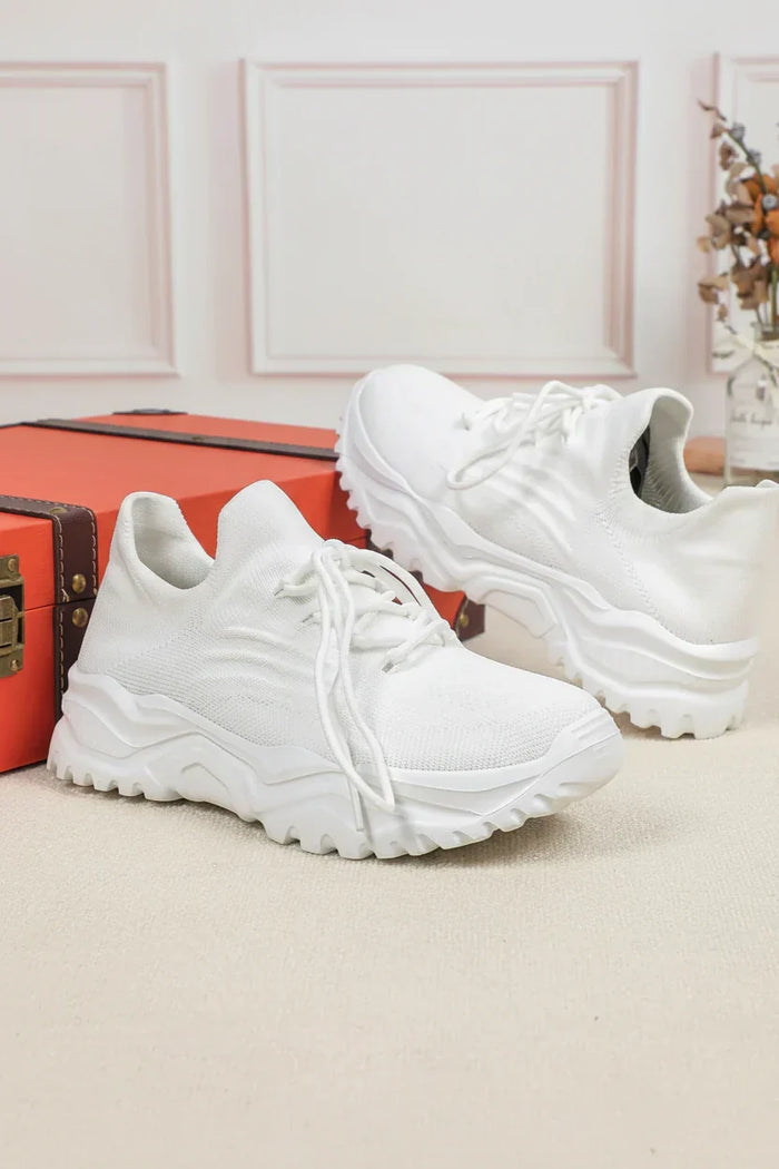 Damskie Sneakersy z Podeszwą Platformową i Dzianinową Cholewką