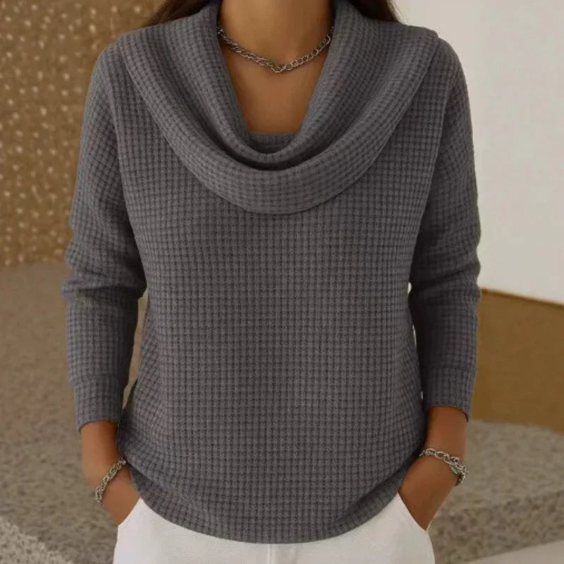 Karen – Ciepły Sweter Waffle z Eleganckim Kołnierzem