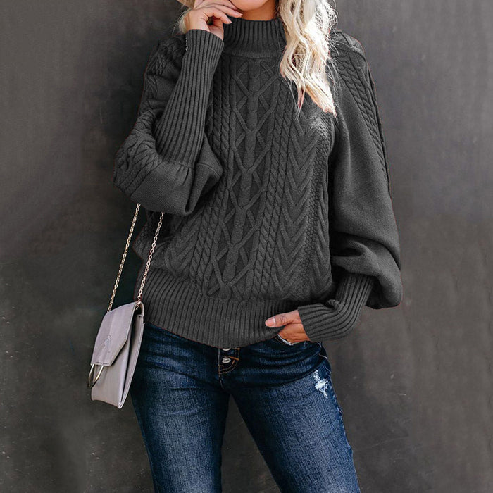 Damski Sweter z Golfem Wzór Warkocza Oversize
