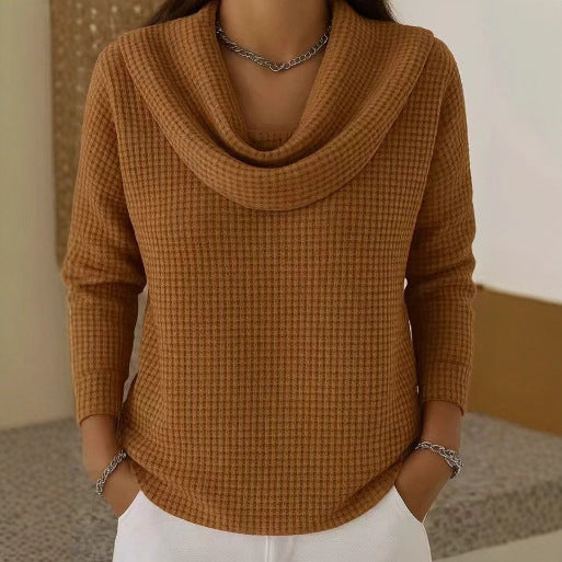 Karen – Ciepły Sweter Waffle z Eleganckim Kołnierzem