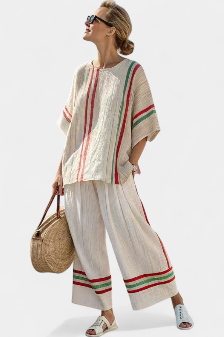 Truvane | Wygodna bluzka w stylu boho z nadrukiem i luźne spodnie