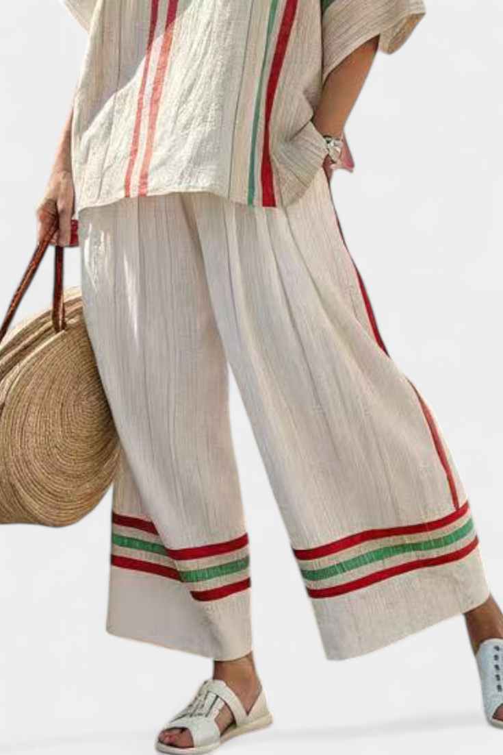 Truvane | Wygodna bluzka w stylu boho z nadrukiem i luźne spodnie