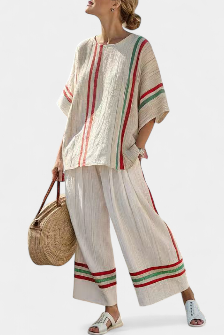 Truvane | Wygodna bluzka w stylu boho z nadrukiem i luźne spodnie