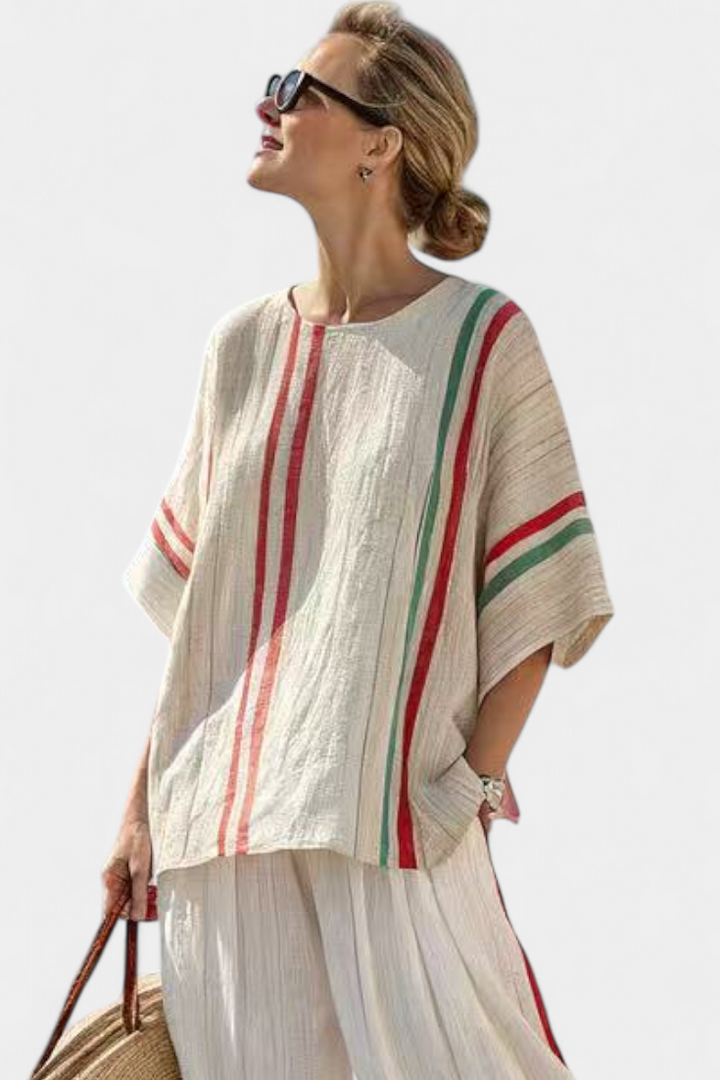 Truvane | Wygodna bluzka w stylu boho z nadrukiem i luźne spodnie