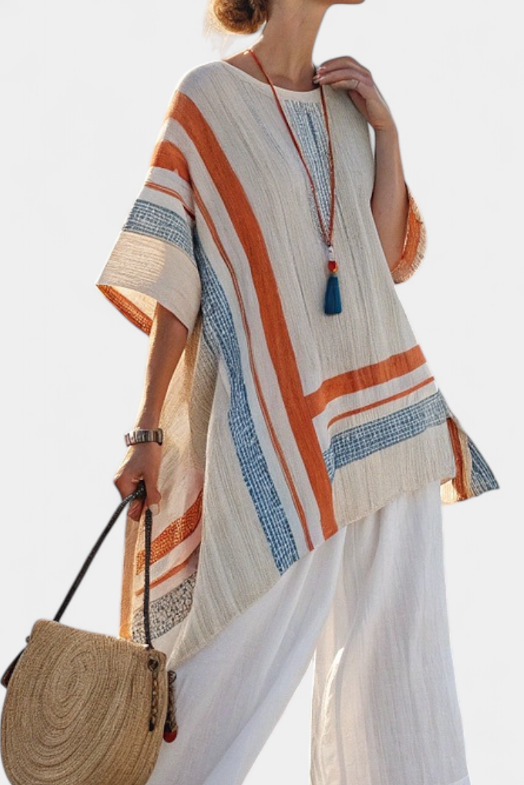 Caevan | Wyrafinowana Asymetryczna Bluzka i Szerokie Spodnie z Lnu