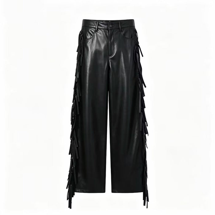 Damskie Spodnie z Frędzlami High-Waist Wide Leg