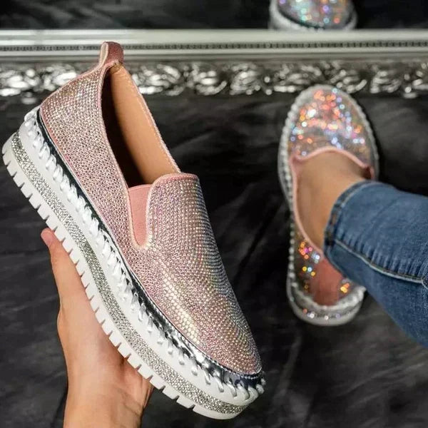 Damskie Buty Slip-On z Kryształkami na Platformie