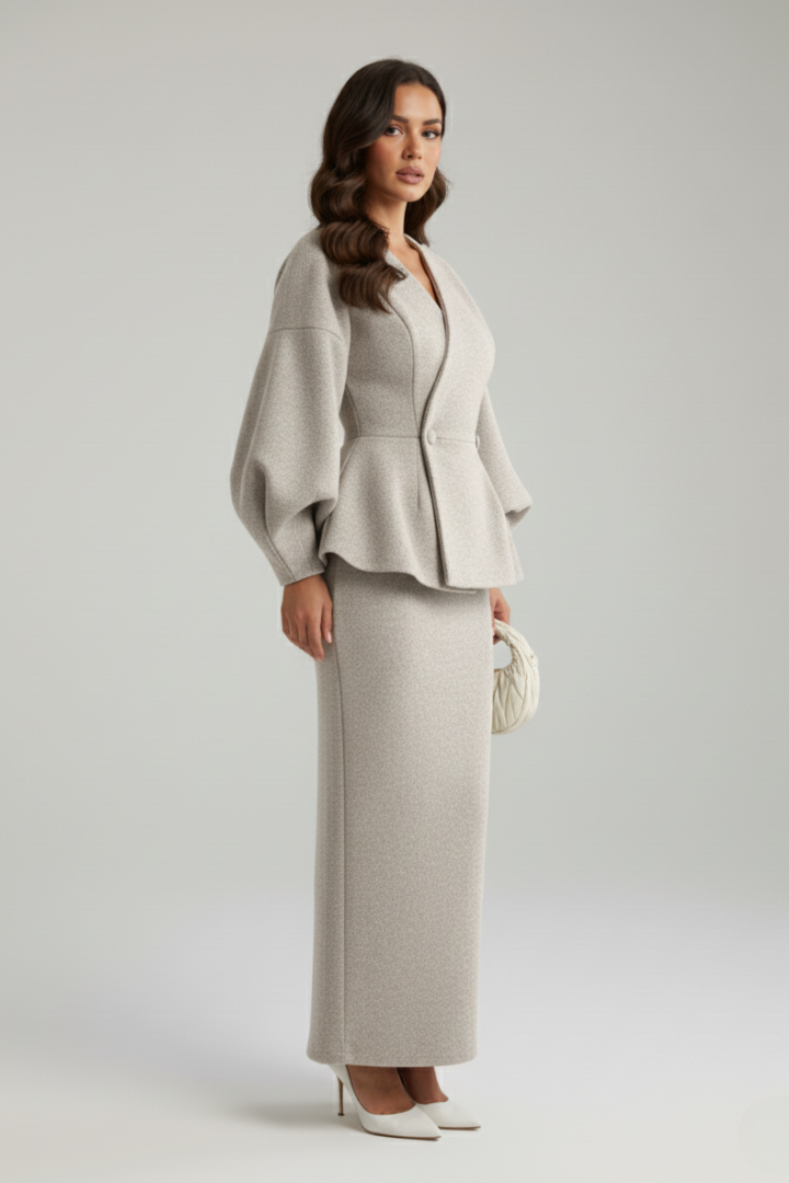 Taylor | Zestaw żakietu i spódnicy z dekoltem w serek dla kobiet