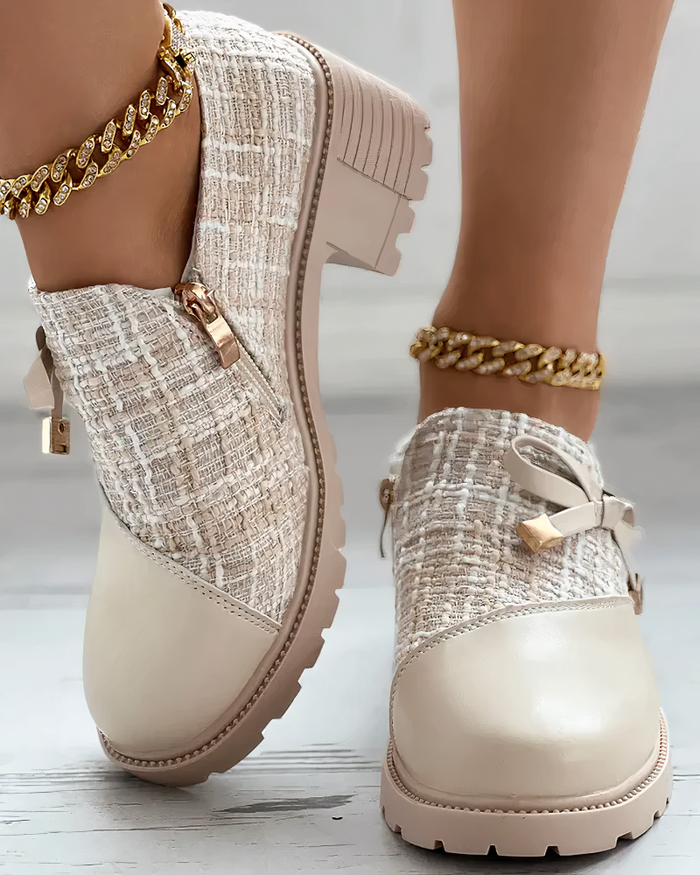 Damskie Buty na Obcasie z Koronką Slip-On