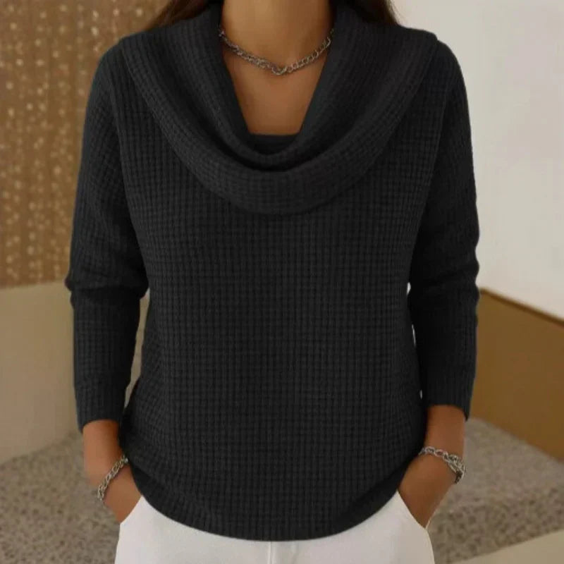 Karen – Ciepły Sweter Waffle z Eleganckim Kołnierzem