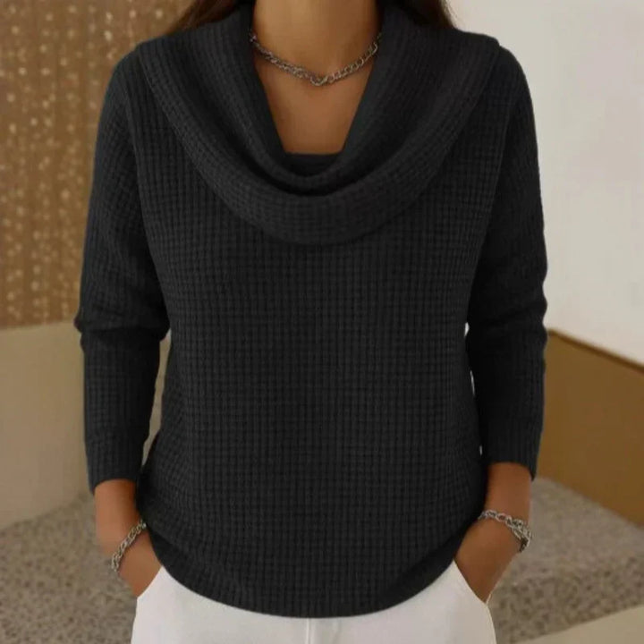 Karen – Ciepły Sweter Waffle z Eleganckim Kołnierzem
