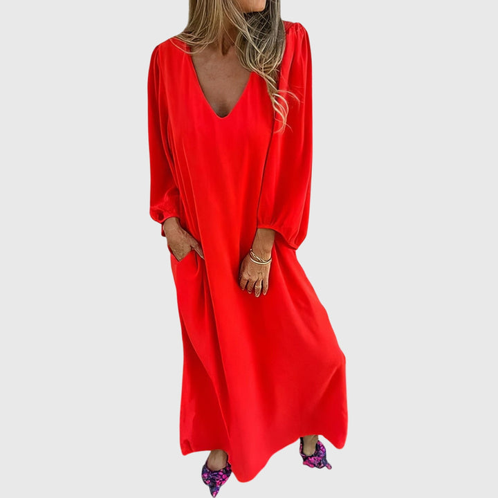 Carol - Długa Sukienka Boho z Kieszeniami