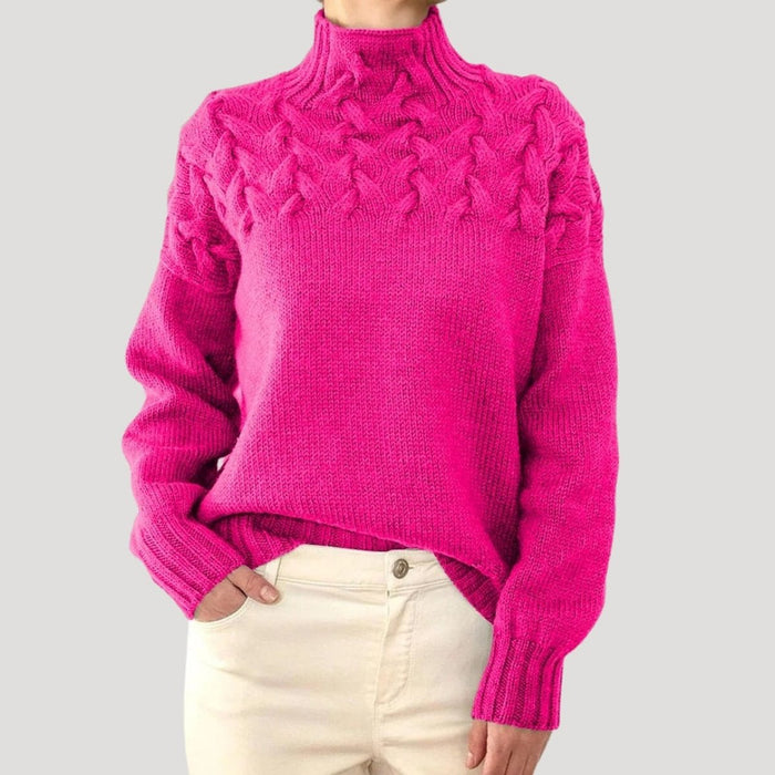 Damski Sweter z Golfem i Warkoczowym Wzorem