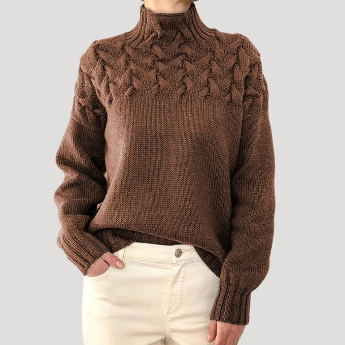 Damski Sweter z Golfem i Warkoczowym Wzorem