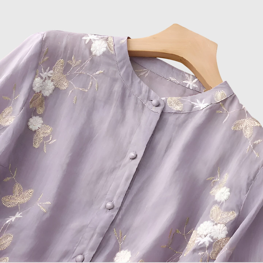 Nellie | Elegancka Bluzka z Haftowanymi Kwiatami