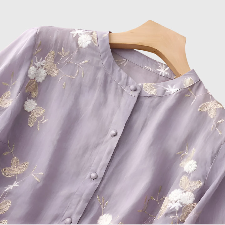 Nellie | Elegancka Bluzka z Haftowanymi Kwiatami