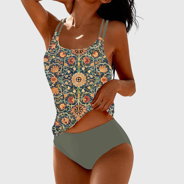 Ava | Kobiecy Strappy Tankini Kostium Kąpielowy z Wzorem